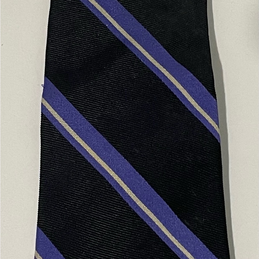 Lauren Ralph Lauren 100% Silk Black Blue White Repp Stripe Tie